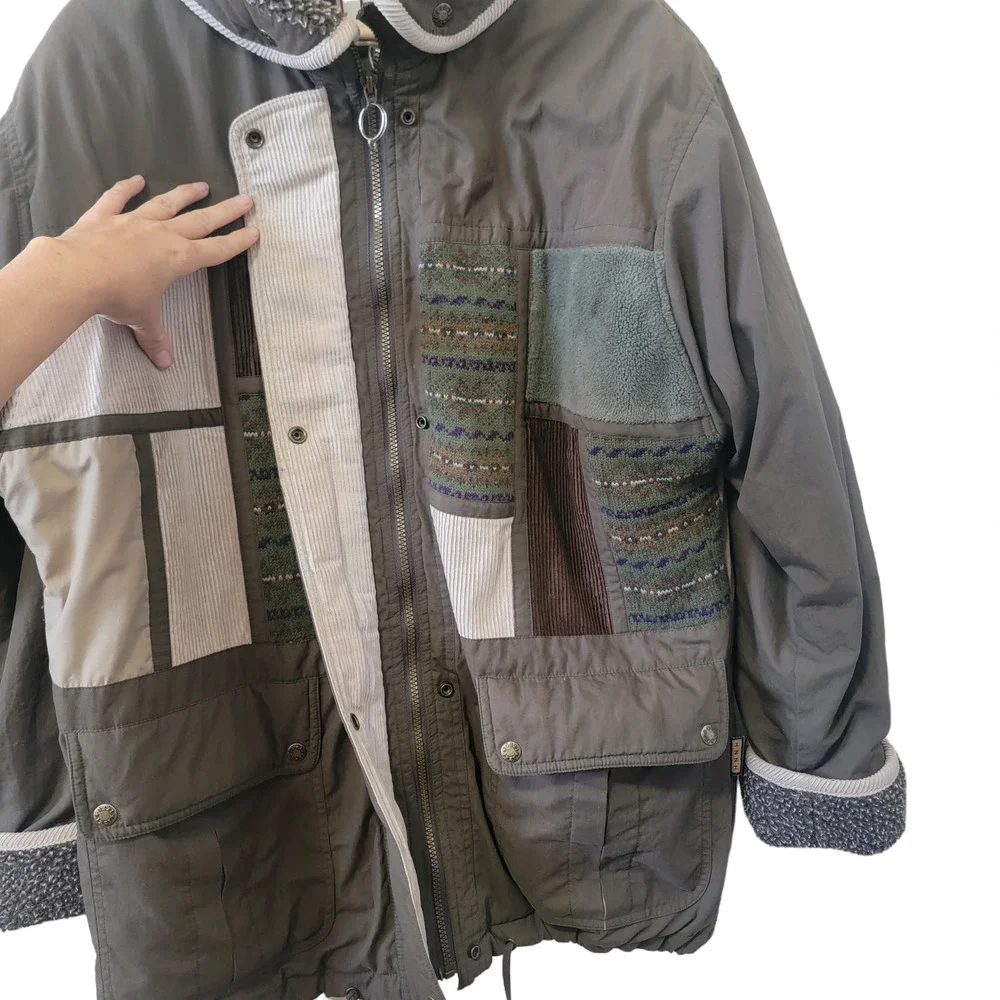 Izzi Genuine Rugged Patchwork Vintage Winter Puff Fleece Accent Corduroy Coat.